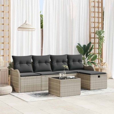 vidaXL Set de canapele pentru grădină 6 pcs Gri deschis Rattan poli 3360303 foto
