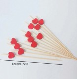 Set 10 scobitori din bambus cu decor inima rosie , 12 cm