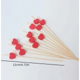 Set 10 scobitori din bambus cu decor inima rosie , 12 cm