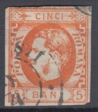 ROMANIA 1869 LP 25 REGELE CAROL I CU FAVORITI 5 BANI PORTOCALIU STAMPILAT