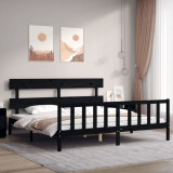 VidaXL Cadru de pat cu tăblie Super King Size, negru, lemn masiv