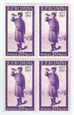 |Romania, LP 457/1957, 80 ani de la Razboiul pentru Independenta, bloc de 4, MNH foto