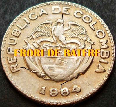 Moneda exotica 10 CENTAVOS - COLUMBIA, anul 1964 *cod 1676 A = ERORI de BATERE foto