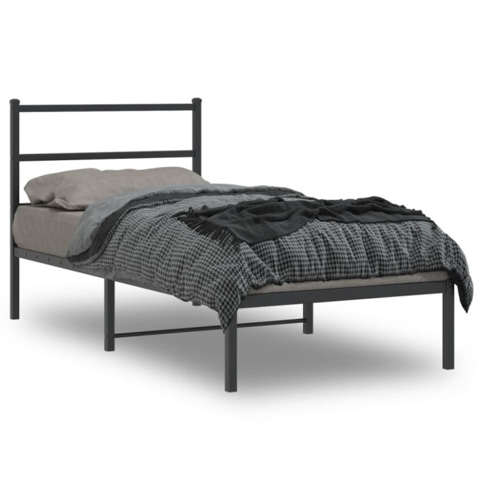 vidaXL Cadru pat metalic cu tăblie, negru, 90x200 cm