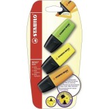 Textmarker Stabilo Boss mini, 3 culori/blister, galben, verde, portocaliu