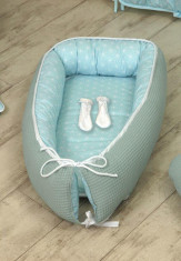 AMY - Suport de dormit Babynest, Reversibil, 70x45 cm, Origami Waffle Verde foto