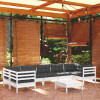 VidaXL Set mobilier de grădină cu perne, 8 piese, alb, lemn masiv pin