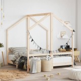 Cadru Pat Copii vidaXL, 2x(70x140) cm, Lemn Masiv Pin, Maro, Patut Montessori, 18 luni-4 ani