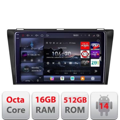 Navigatie Mazda 3 2004-2009 Edotec Kit-161 8 core QLED 2K 16+512 360 Android Waze USB Navigatie Internet Youtube Radio CarStore Technology
