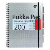 Caiet cu Spirala si Separatoare Pukka Pad Executive Metallic Project Book A4, 200 File, Coperti Cartonate, Silver