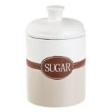 Borcan Ceramic, Model Sugar, Culori Alb Ecru Maro, Capacitate 1L, &Icirc;nălțime 18cm, Diametru 11.5cm, Capac Etanș cu Inel Silicon., Oem
