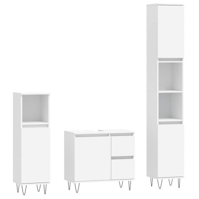 Set mobilier de baie, 3 piese, alb, lemn compozit foto