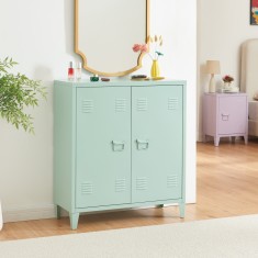 Dulap metalic, en.casa, PXSL-0208 Oripaa, 90 x 80 x 33 cm, otel, verde pastel mat, cu 1 raft, incuietoare magnetica si usa cu fante pentru aerisire Ha foto