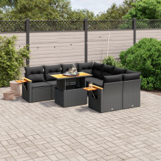 vidaXL Set mobilier de grădină cu perne, 8 piese, negru, poliratan