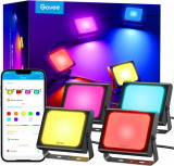 Set 4 proiectoare Govee H7060 RGBICWW LED, Alexa, Google , 24W, Sincronizare muzica, Exterior IP65 waterproof