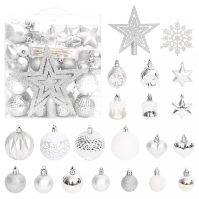 Set globuri de Crăciun, 70 piese, argintiu și alb foto