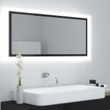 Oglindă de baie cu LED, negru extralucios, 100x8,5x37 cm, acril