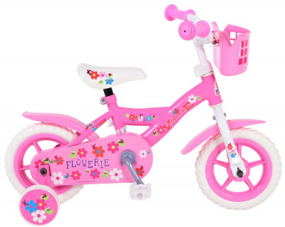 Bicicleta pentru copii Volare Flowerie, 10 inch, culoare roz/alb, fara frana PB Cod:71005-NP foto