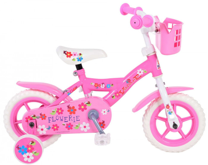 Bicicleta pentru copii Volare Flowerie, 10 inch, culoare roz/alb, fara frana PB Cod:71005-NP
