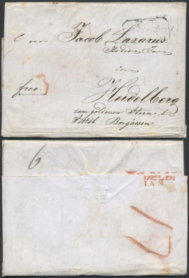Germany 1844 Stampless Cover + Content Hamburg Heidelberg DB.501 foto