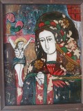 Maica Domnului &Icirc;ndurerată, icoană rom&acirc;nească pe sticlă Transilvania, 29 x 24 cm