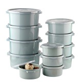 Set 12 Cutii alimente (4X500 ml, 4X1000 ml, 4X2000 ml), Verde deschis, Capac cu dispozitiv de eliberare aer