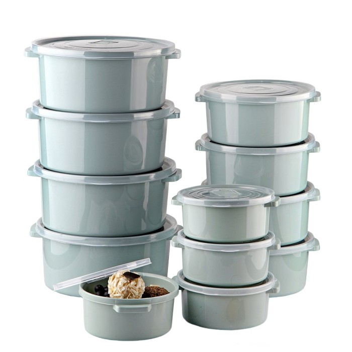 Set 12 Cutii alimente (4X500 ml, 4X1000 ml, 4X2000 ml), Verde deschis, Capac cu dispozitiv de eliberare aer