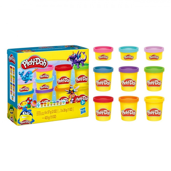 Set Plastilină, Hasbro, Play-Doh, Multicolor, Capacitate 9 Bucăți