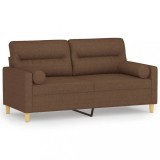 Canapea cu 2 locuri cu pernute, maro, 140 cm, textil