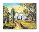 Cumpara ieftin Tablou cu pescari norocosi pictat manual, 50x40cm ulei pe panza, Constantin Feraru