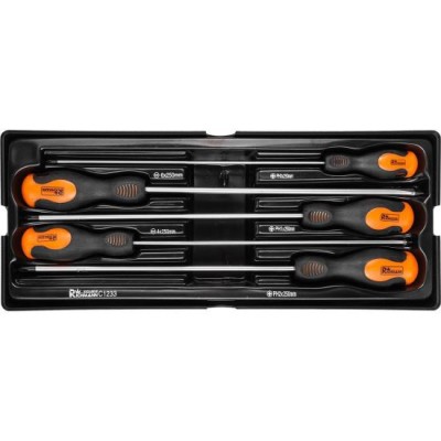 Set surubelnite lungi, late si cruce, sertar TIP A (385x150 mm) pentru dulap mobil, PH0-2, 4-6 mm, 250 mm, 5 buc, RICHMANN foto