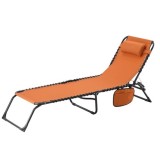 Sezlong pentru gradina, otel, reglabil, cu tetiera, buzunar lateral, portocaliu, 190x58x30 cm, Miami GartenVIP DiyLine