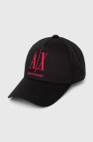 Armani Exchange șapcă de baseball din bumbac culoarea negru, cu imprimeu