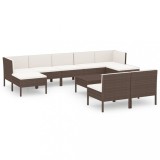 Set mobilier de gradina cu perne, 10 piese, maro, poliratan