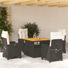 vidaXL Set mobilier de grădină cu perne, 5 piese, negru, poliratan