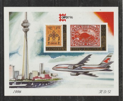 Mongolia 1996 - #669 Expozitia Internationala CAPEX &amp;#039;96 NEDANTELATA - S/S 1v MNH foto