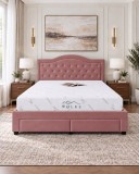 Pat Terasino 160x200 cm Tapitat Catifea Roz cu 4 Sertare si Somiera Inclusa
