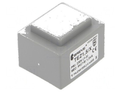 Transformator &amp;icirc;ncapsulat 1,5VA 230VAC 9V 167mA PCB IP00 foto