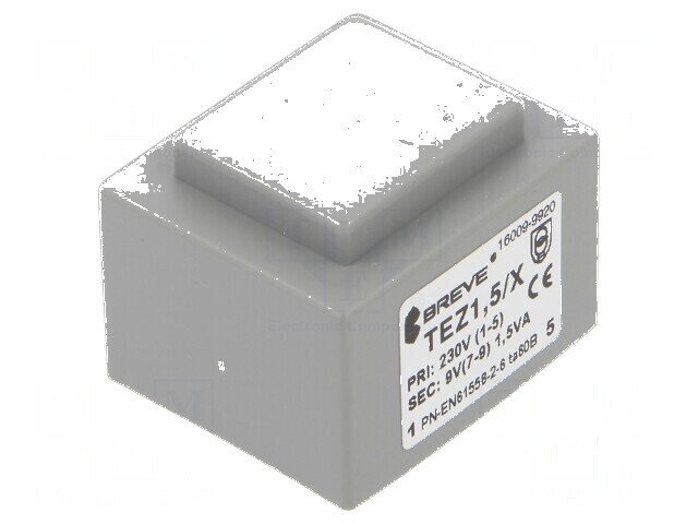 Transformator &icirc;ncapsulat 1,5VA 230VAC 9V 167mA PCB IP00