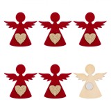 Autocolante Crăciun Fără Brand, Set 6 Bucăți, Material Lemn, Dimensiune 5x5 cm, Culoare Roșu, Formă &Icirc;nger, Oem