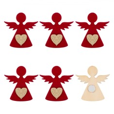 Autocolante Crăciun Fără Brand, Set 6 Bucăți, Material Lemn, Dimensiune 5x5 cm, Culoare Roșu, Formă &Icirc;nger