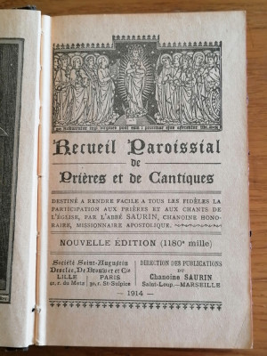 RECUEIL Paroissial de Prieres et de cantiques.1914 foto