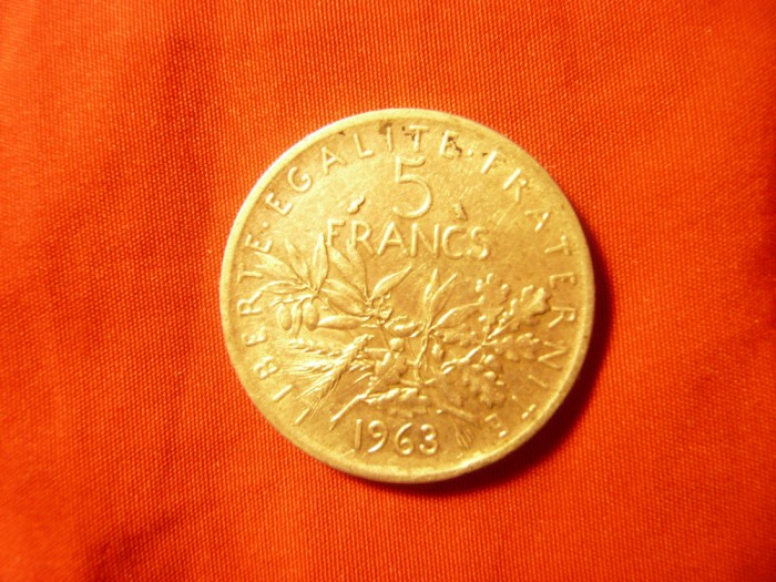 5 FRANCI 1963 FRANTA ,argint ,cal.F.Buna, d=2,9cm.