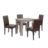 Set Masa Leon 4 1 Leziter Stejar York-Maro Piele ECO 4 Persoane Mobilier Bucatarie