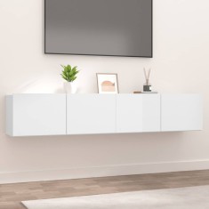 Comode TV 2 buc. alb extralucios 80x30x30 cm lemn compozit foto