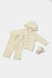 Set bluza cu gluga si pantaloni, Winter muselin, 100% bumbac - Stone, BabyCosy (Marime: 6-9 luni)
