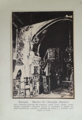 Litografie interbelică 8 lipită pe carton / M. Olinescu / BOTOSANI Sf Gheorghe foto