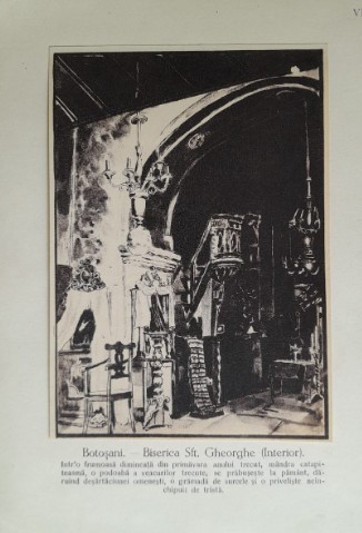 Litografie interbelică 8 lipită pe carton / M. Olinescu / BOTOSANI Sf Gheorghe