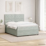 Cumpara ieftin Pat cu arcuri LED si saltea Gri deschis 140 x 190 cm Catifea