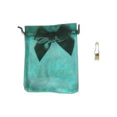 Set 60 piese, 20 saculeti, 20 agrafe si 20 margele pentru cadouri, 12.5 x 10 cm, organza, verde, auriu